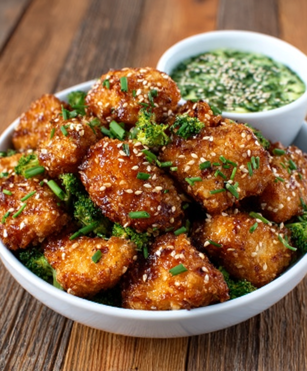 Keto-Sesam-Hähnchen-Nuggets mit Kräuterdip: Einfach lecker!