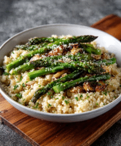 Keto Spargelrisotto mit Hanfherzen