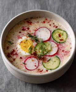 Keto Weißer Borscht (Kalte Buttermilch-Radieschen-Suppe)