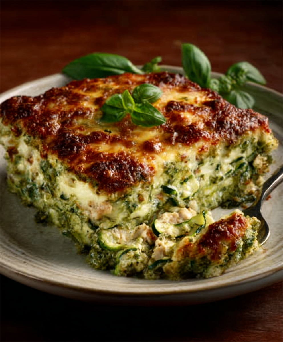 Keto-Zucchini-Lasagne mit Hähnchen und Pesto: So gelingt sie!