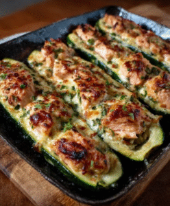 Keto-Zucchini-Schiffchen mit Lachs und Frischkäse