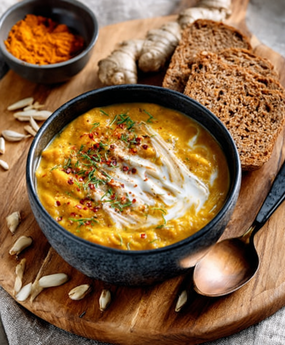 Kürbis-Kokos-Suppe mit Ingwer und Kurkuma: Ein Genuss!