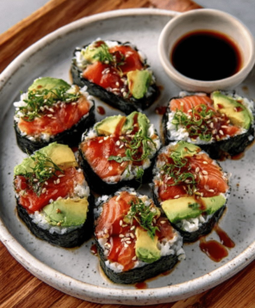 Lachs-Avocado-Rollen ohne Reis: Entdecke diese köstlichen Keto Sushi! 4 Current image: Lachs-Avocado-Rollen ohne Reis (Keto Sushi)