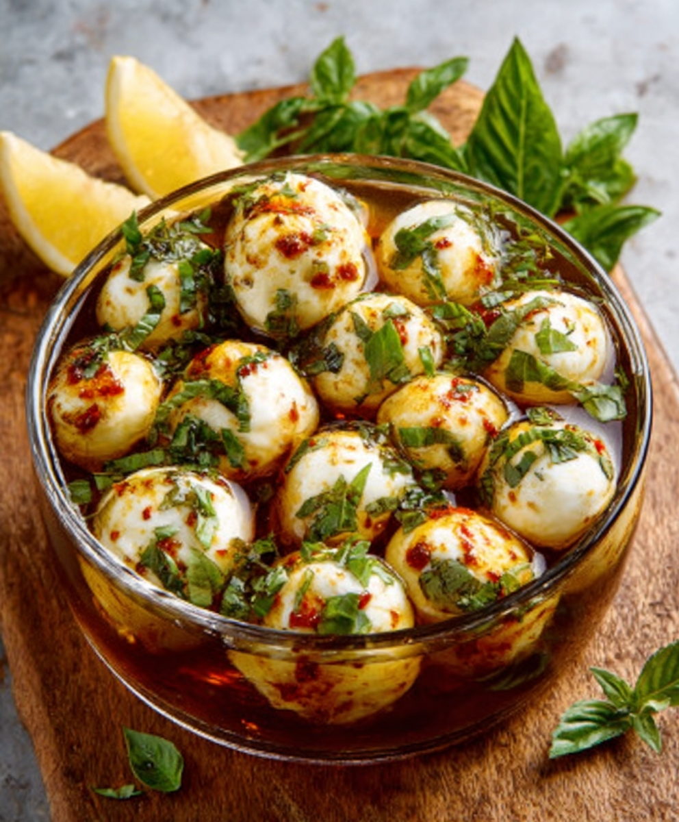 Mozzarella-Kugeln in Basilikum-Eistee: Ein erfrischendes Rezept!