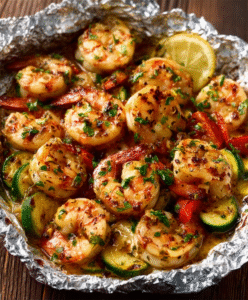 Zitronen-Knoblauch-Garnelen in Alufolie vom Grill