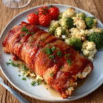 Bacon-Wrapped Lachs mit Feta & Gemüse