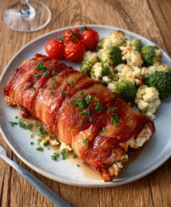 Bacon-Wrapped Lachs mit Feta & Gemüse