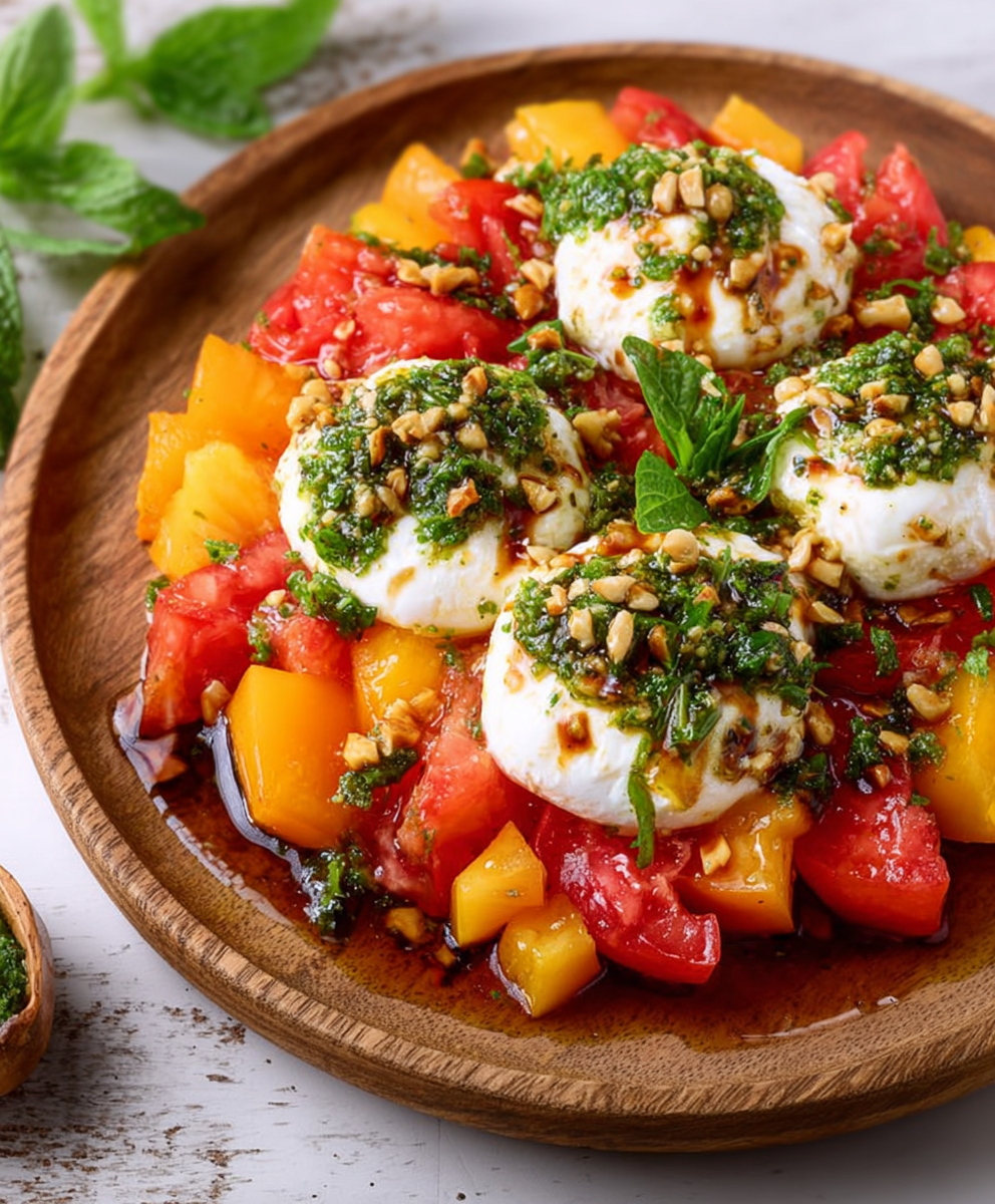 Burrata-Caprese mit Portulak-Pesto: Ein Genuss für Feinschmecker!