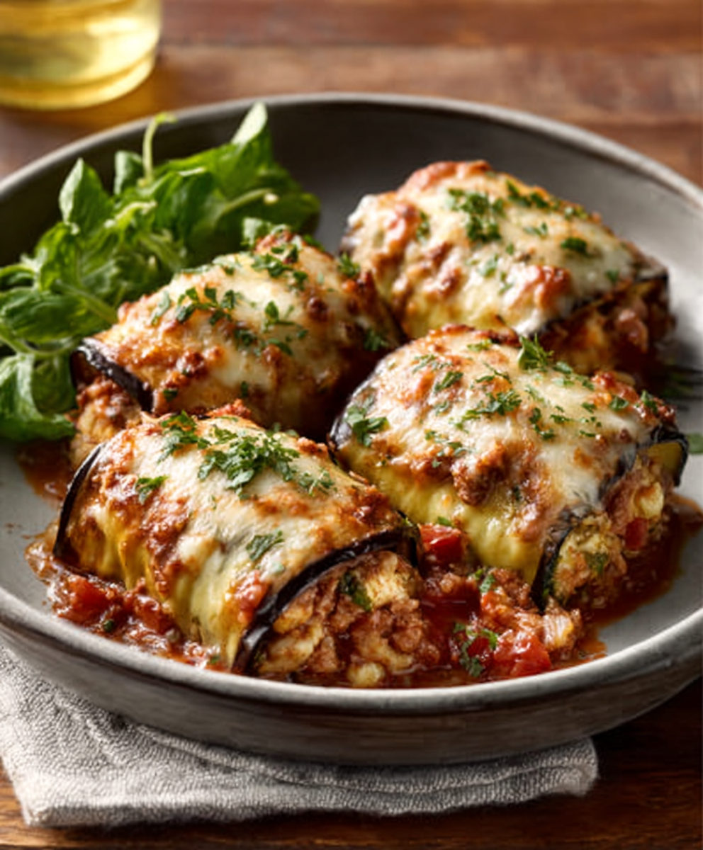 Auberginen-Lasagna-Röllchen mit Gouda & Bolognese: Ein Genuss!