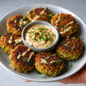 Gebackene Keto-Falafel mit Tahini-Sauce (aus Blumenkohl)