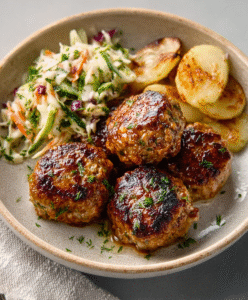 German Meatballs (Frikadellen) with Sauerkraut Slaw