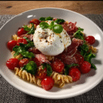 Kalte Caprese-Keto-Pasta mit confierten Cherrytomaten & Burrata (ohne Nudeln)