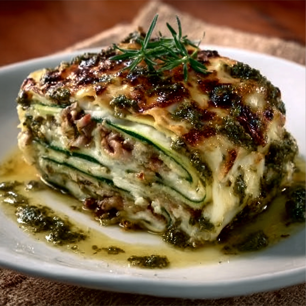 Kalte Keto-Lasagne mit Zucchinischeiben & frischem Pesto: Entdecke das perfekte Sommergericht!