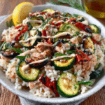 Kalter Keto-Gemüsereis mit Sommergemüse & Tahini-Dressing (ohne Reis)