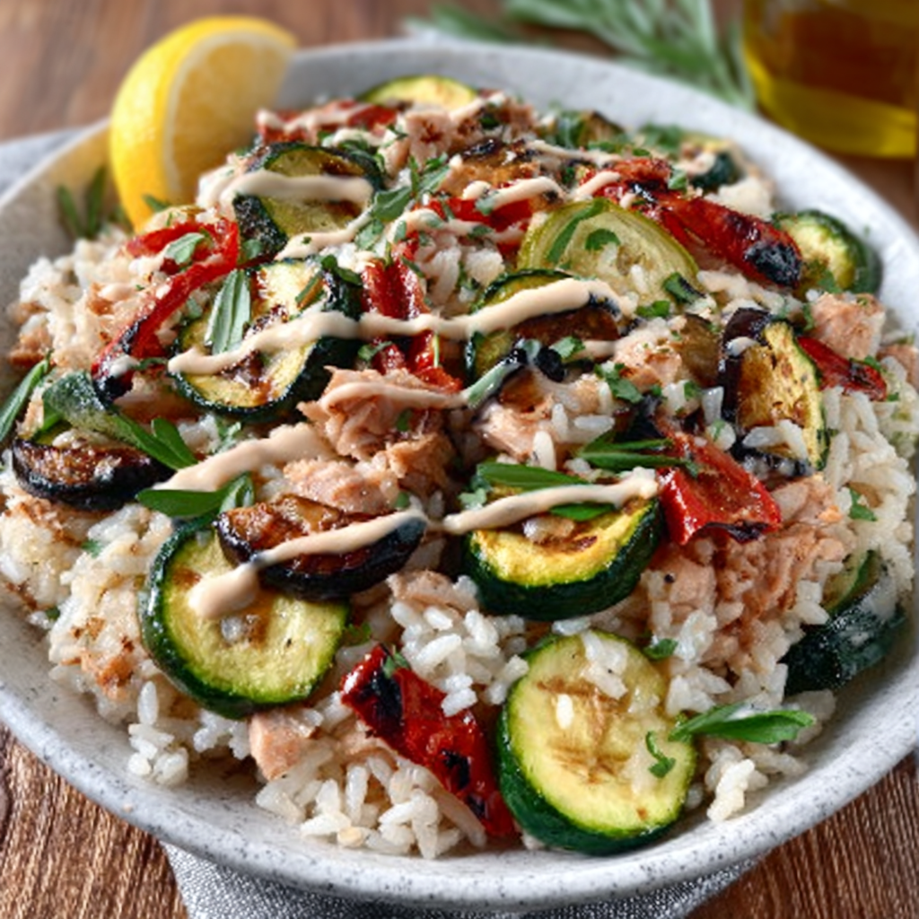 ketodiat 9 Kalter Keto-Gemüsereis mit Sommergemüse & Tahini-Dressing – Erleben Sie den ultimativen Genuss!