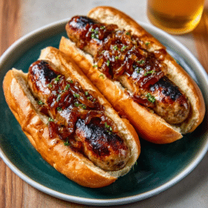 Keto-Bratwürste mit Senf-Krautsalat (Beer Brats)