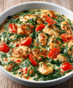 Keto Hähnchenpfanne mit Spinat & Tomaten