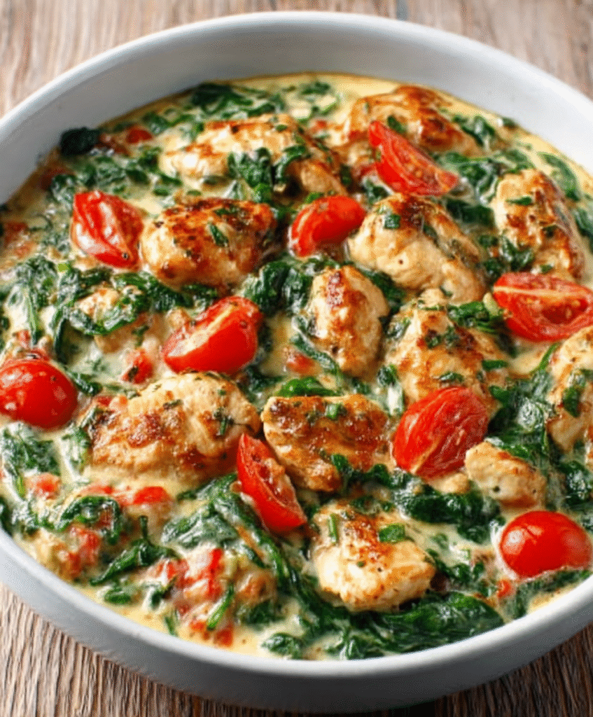 Keto Hhnchenpfanne mit Spinat Tomaten