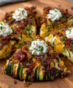 Keto Zucchini Flammkuchen with Sour Cream & Bacon