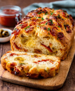 Quarkbrot mit Paprika & Oliven