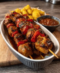 Schaschlik-Spieße mit Currywurst-Stil
