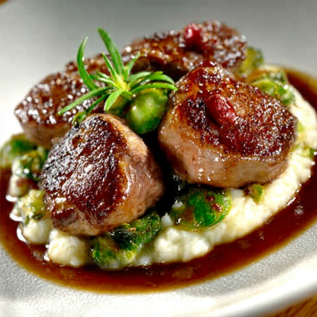 Gebratene Hirschmedaillons auf cremigem Rosenkohl-Püree – Entdecken Sie das perfekte Festmahl!