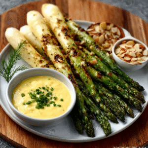 Gegrillter weißer Spargel mit Mandel-Hollandaise