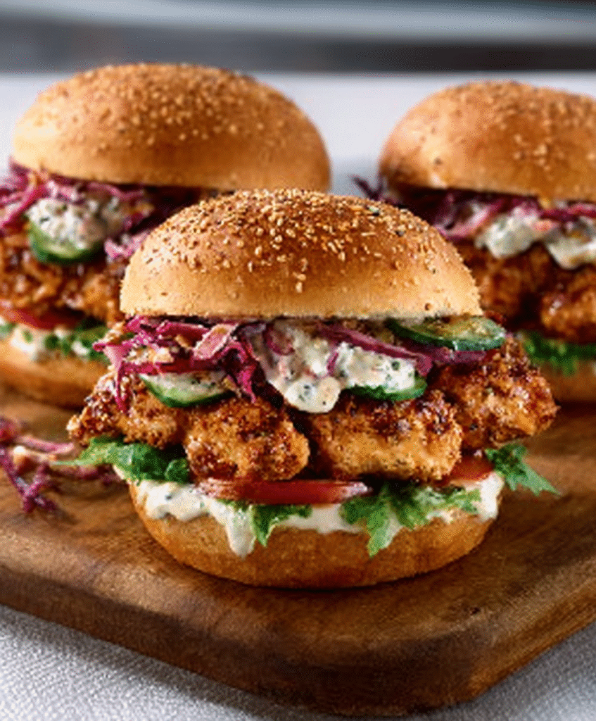 Hähnchen-Burger mit Knoblauch