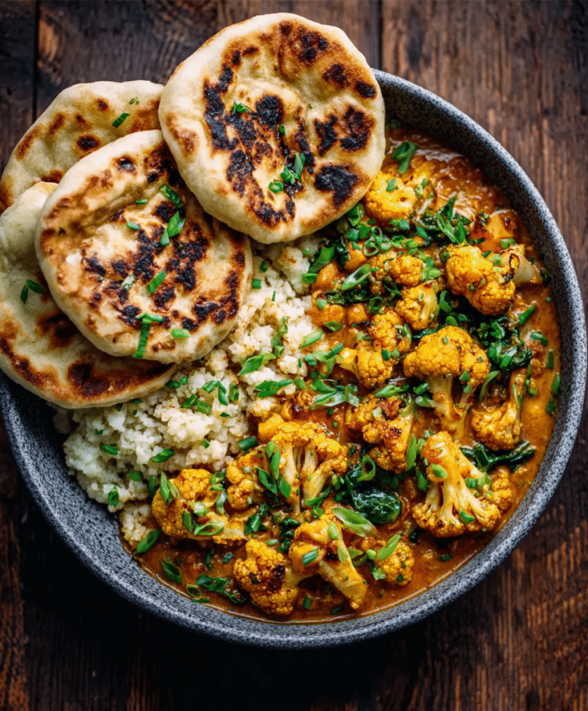 Keto-Curry mit Blumenkohl-Naan: Einfaches Low-Carb-Rezept! 4 Keto-Curry mit Blumenkohl-Naan