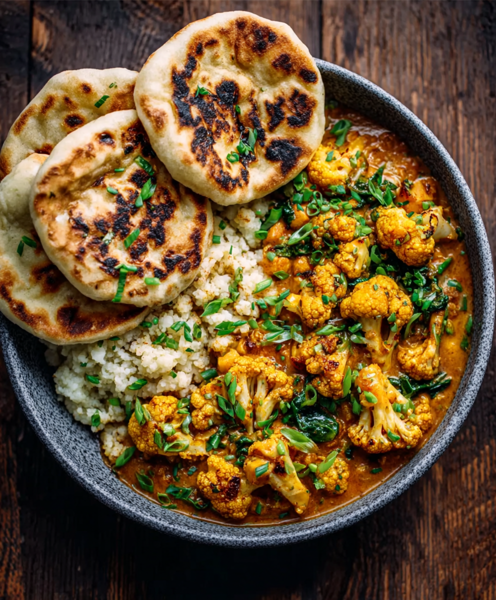 Keto-Curry mit Blumenkohl-Naan: Einfaches Low-Carb-Rezept!