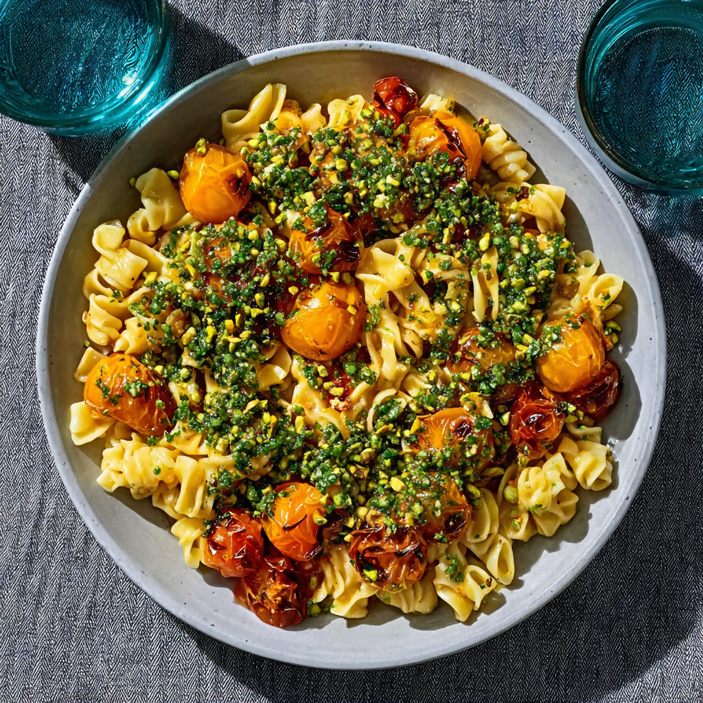 Keto-Pasta mit Sun-Gold-Tomaten & Pistazien-Gremolata: Ein Genuss!