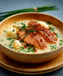 Lachs-Suppe mit Blumenkohl