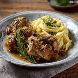 Rosmarin-Knoblauch-Hähnchenschenkel mit Blumenkohlpüree