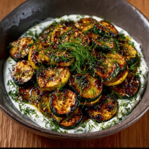 Zitronen-Zucchini auf Knoblauch-Dill-Crème – Keto-Sommergericht