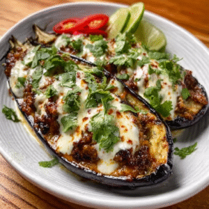 Keto Auberginenboote mit Grüner Currysoße