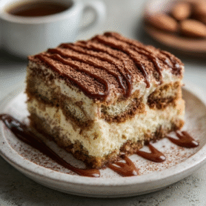 Keto Gesalzene Karamell-Tiramisu mit Mandelmehlkuchen