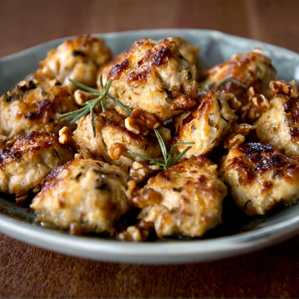 Keto Hähnchenhappen mit Rosmarin und Walnüssen