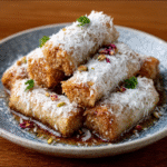 Keto Kokos-Rosenwasser-Baklava-Röllchen