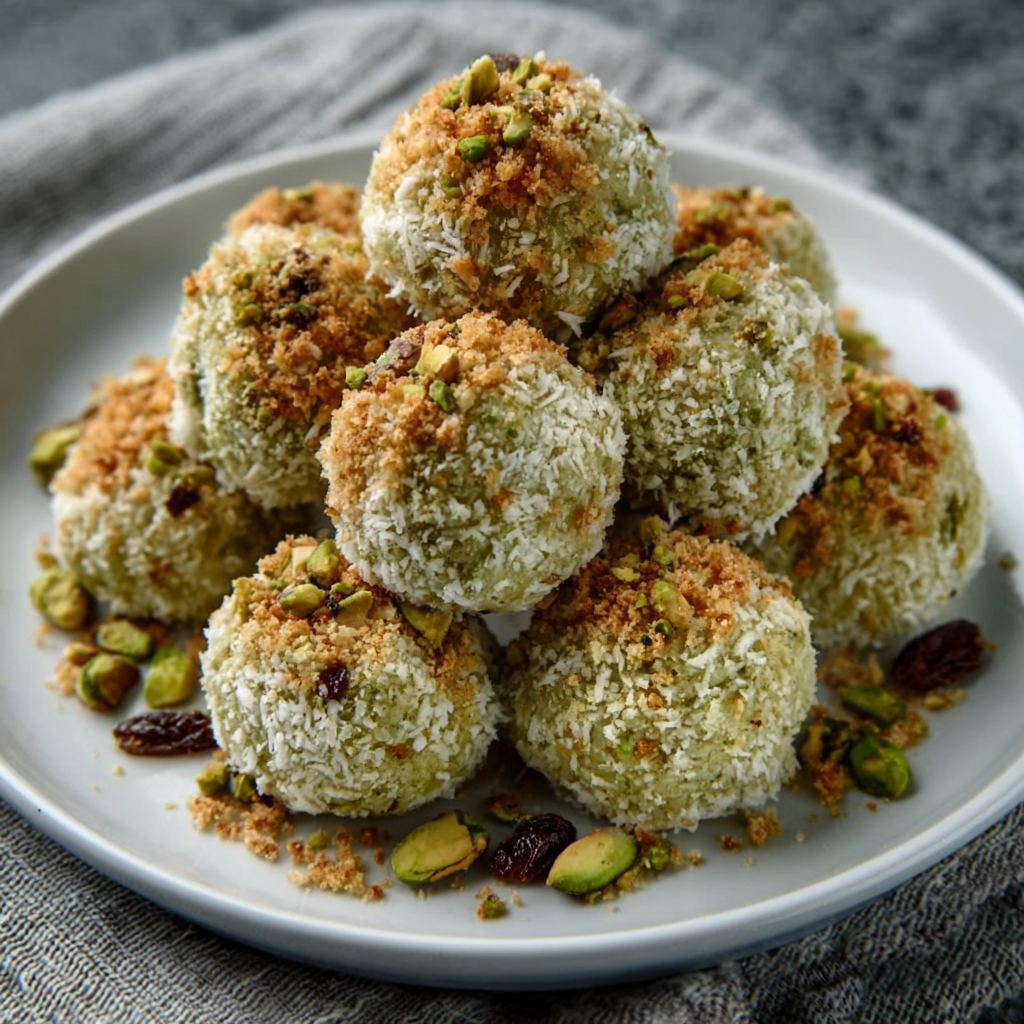 Keto Pistazien-Kokos-Schneebälle