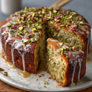 Keto Pistazien-Rosenwasser-Mandel-Kuchen