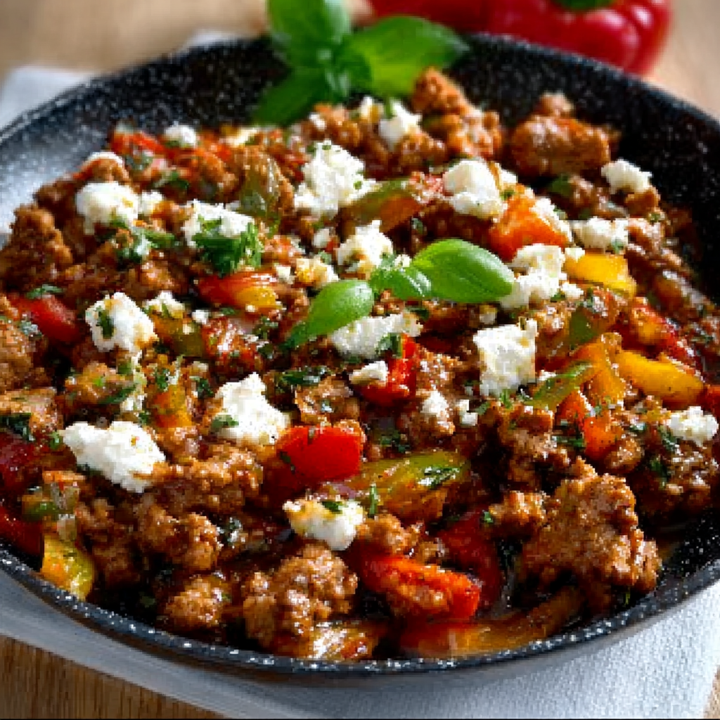 Paprika-Hackfleisch Pfanne mit Feta: Ein Genuss!