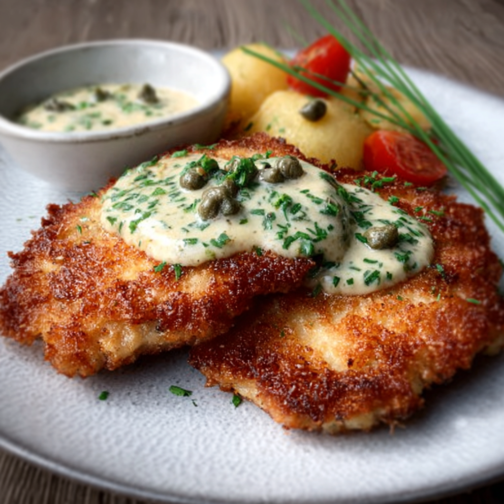 Sellerie-Schnitzel mit Kapern-Sahne Sauce: Ein Genuss!