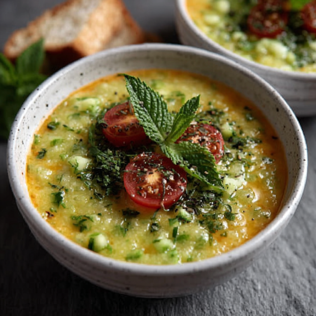 Sommerlicher Gurken-Minz Gazpacho für heiße Tage genießen!