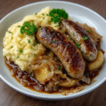 Deutsche Bratwurst mit Sauerkraut-Püree