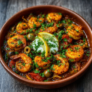 Garnelen & Oliven Keto Tajine mit Zitronencreme