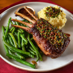 Gerösteter Impala-Rücken mit Kräuter-Peri-Peri-Grünen Bohnen