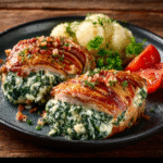 Hähnchenschenkel gefüllt mit Biltong und Spinat