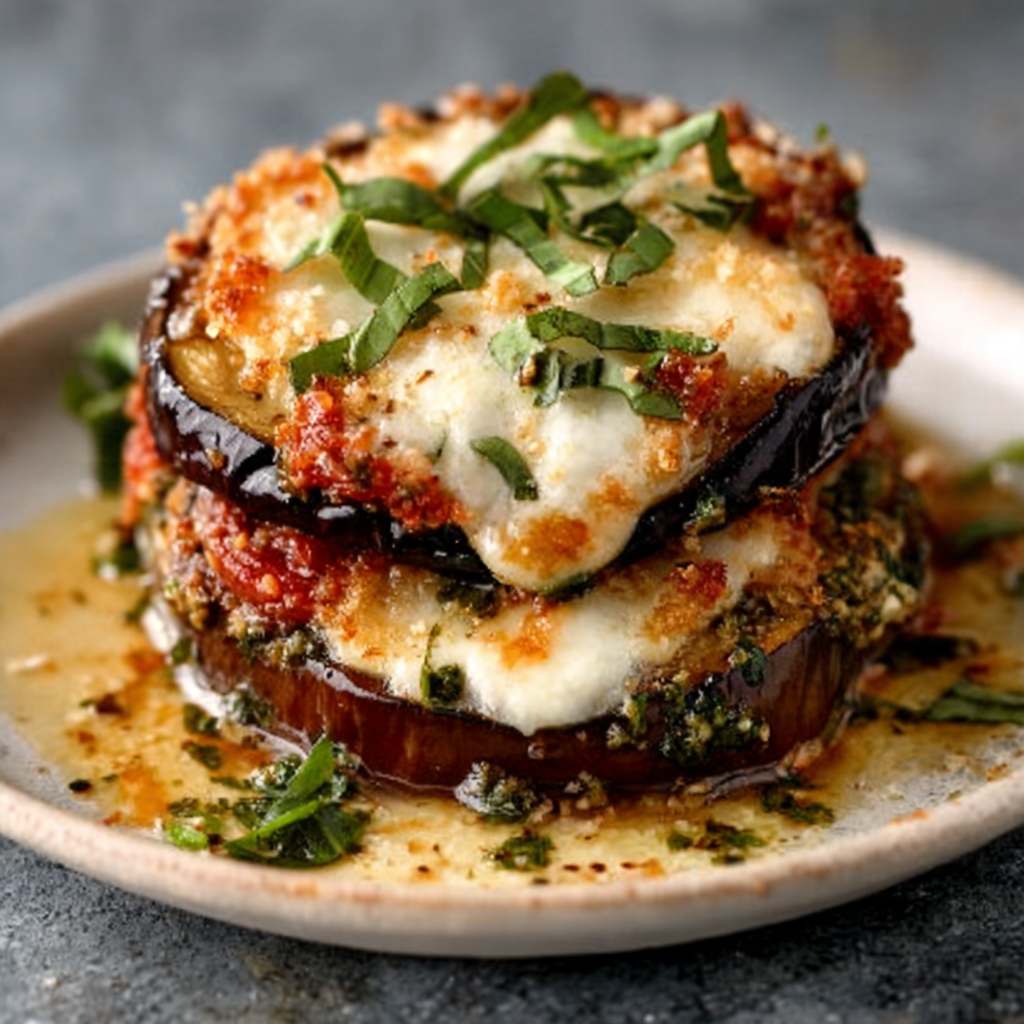 Italienische Auberginenstapel mit Pesto & Parmesan