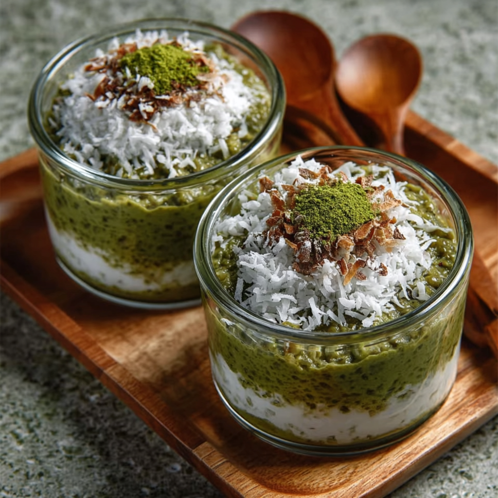 Keto-Matcha-Pudding mit Kokoscreme
