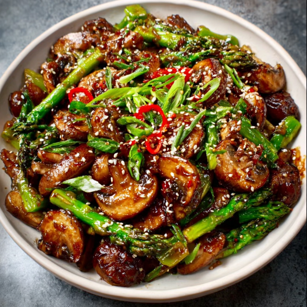 Keto-Pilzpfanne mit Sesam und Chili